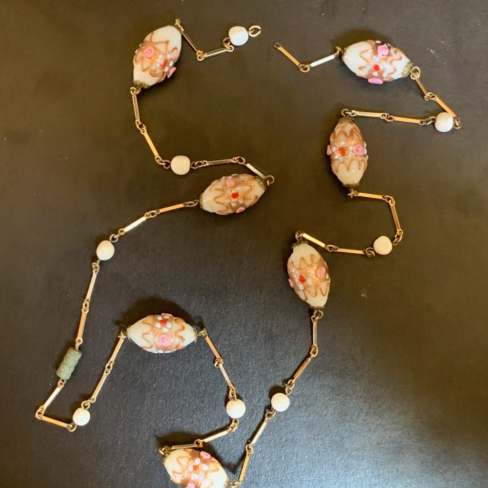 Venetian Murano Wedding Cake Glass Bead Necklace